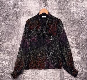 Co Collections Top Large Womens Silk Florals Tie Neck Long Sleeve Blouse